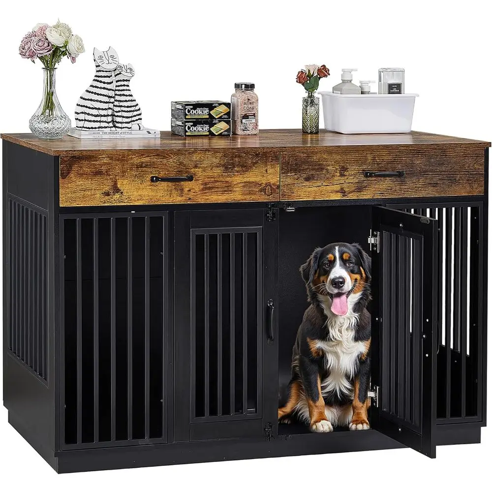 Wooden Dog Crate Furniture with Drawers, Double Door Medium/Large Dog Kennel End Table, Brown
Wooden Dog Crate Furniture with Drawers, Double Door Medium/Large Dog Kennel End Table, Brown