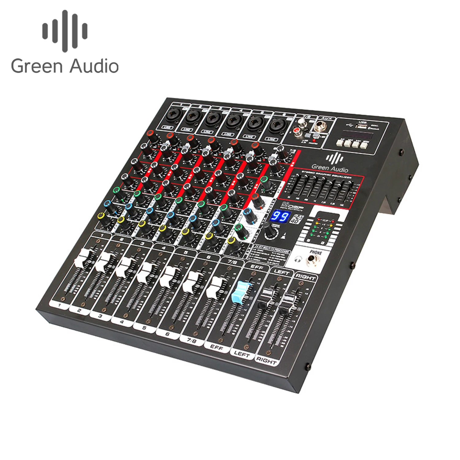 GAX-GB8 Professional Audio Sound Cards & Mixers 8 channel USB Dual 7 Bands EQ 99 Kinds of DSP Effector Main Output Stage Console
GAX-GB8 Professional Audio Sound Cards & Mixers 8 channel USB Dual 7 Bands EQ 99 Kinds of DSP Effector Main Output Stage Console
