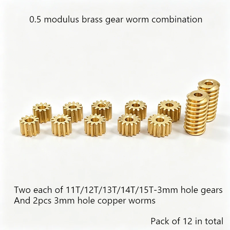 10pcs of tightly fitted copper gears with 11/12/13/14/15 teeth and 3mm bore diameter+2pcs of copper worms with 3mm bore diameter
10pcs of tightly fitted copper gears with 11/12/13/14/15 teeth and 3mm bore diameter+2pcs of copper worms with 3mm bore diameter