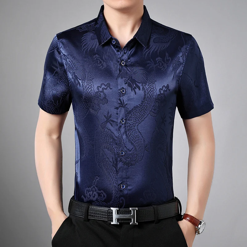 Dragon Print Easy Care Shirts For Men Short Sleeve Silky Fashion Summer Icy Quality Soft Comfortable Chinese Style Chemise Homme
Dragon Print Easy Care Shirts For Men Short Sleeve Silky Fashion Summer Icy Quality Soft Comfortable Chinese Style Chemise Homme