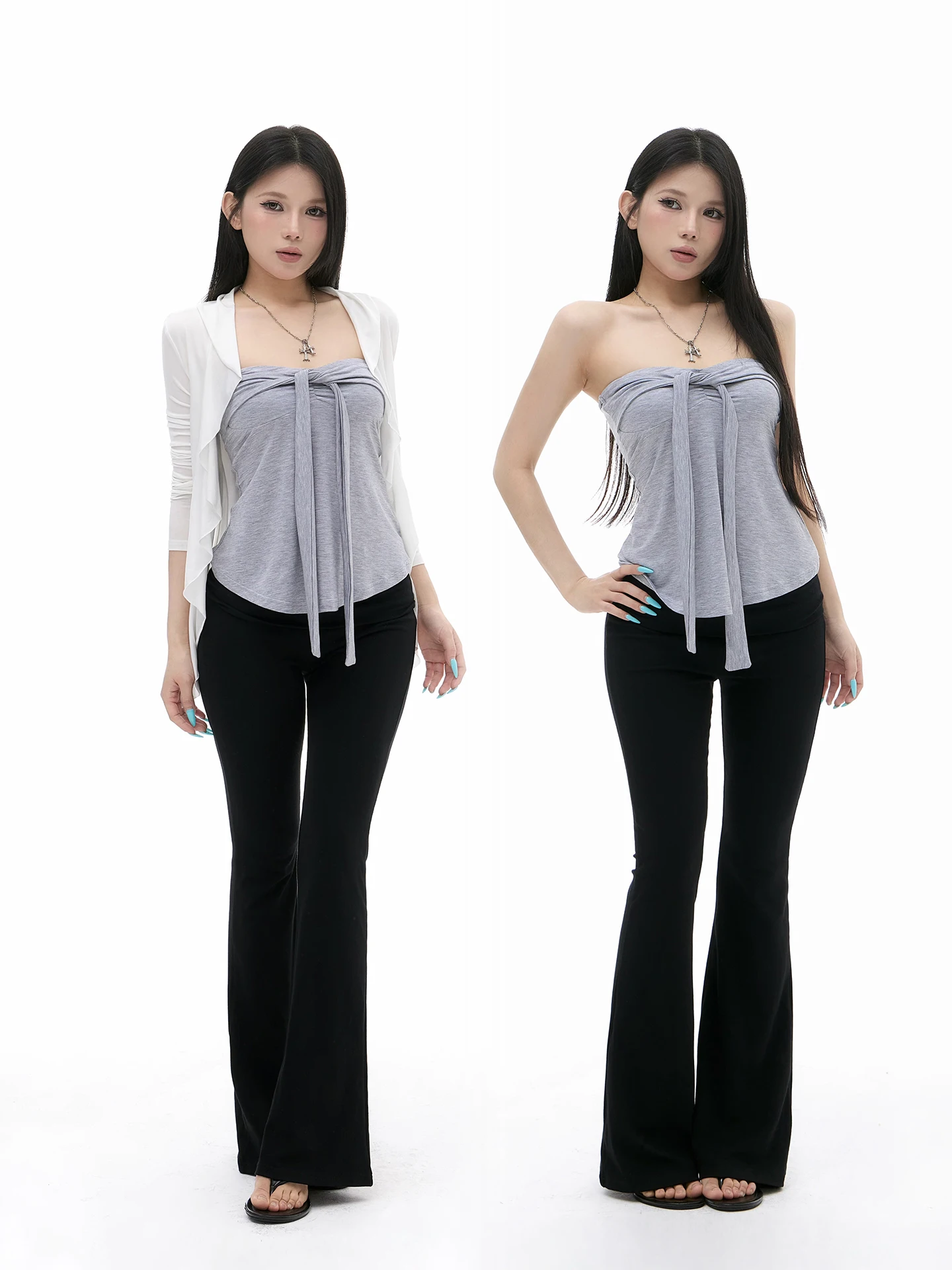Ji Yue Yue Hemline Open Cardigan Tube Top Belted T-Shirt Women's High Waist Long Sleeve V-Neck Slim Fit Fashion Set
Ji Yue Yue Hemline Open Cardigan Tube Top Belted T-Shirt Women's High Waist Long Sleeve V-Neck Slim Fit Fashion Set