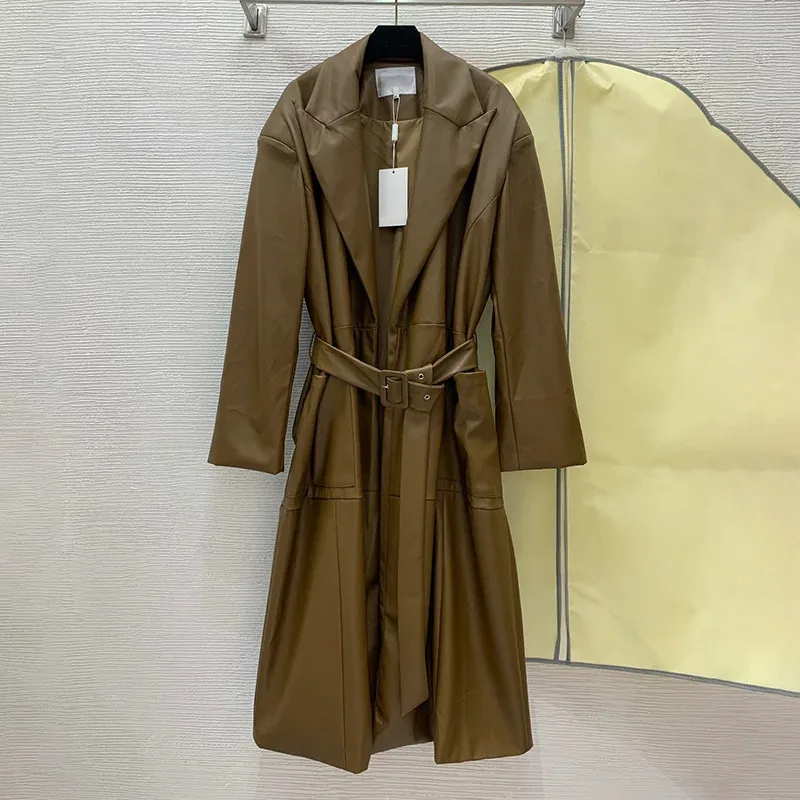 High quality long oversized leather trench coat for women long sleeve sashes Loose luxury and French style 24092485
High quality long oversized leather trench coat for women long sleeve sashes Loose luxury and French style 24092485