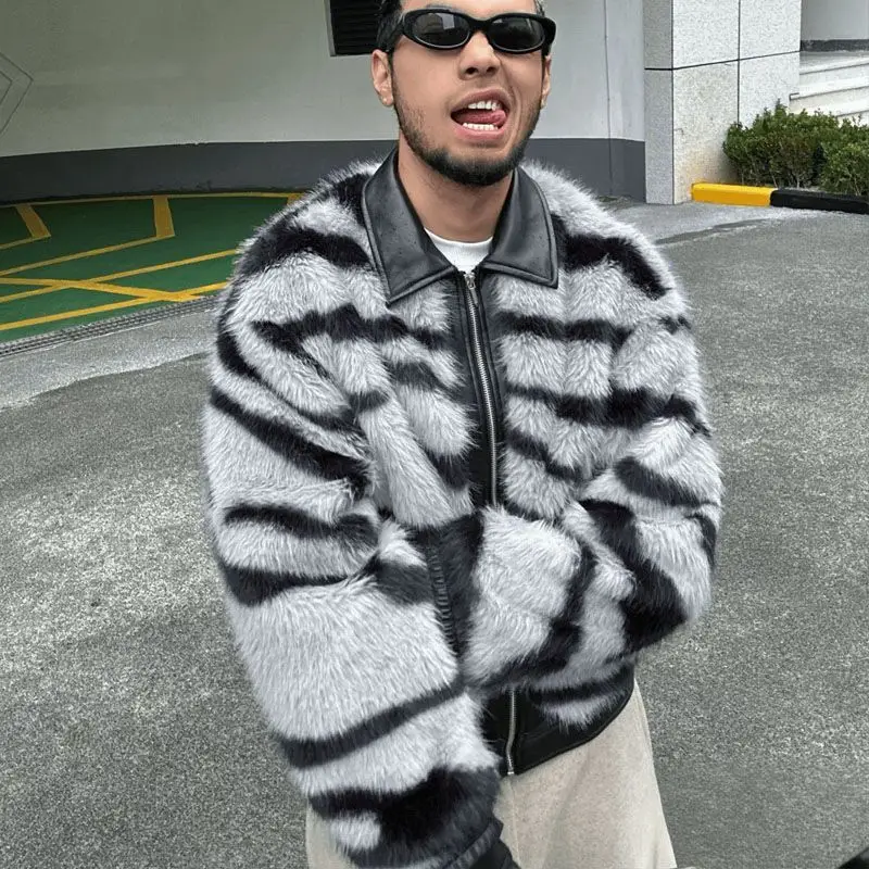 New Zebra Pattern Men's Winter Warm Thick Coat with Plush Fur Imitation Fur Coat Trend
New Zebra Pattern Men's Winter Warm Thick Coat with Plush Fur Imitation Fur Coat Trend