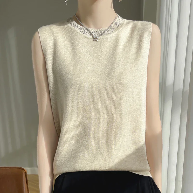 Pop White Spring New 100% Wool O-neck Sweater Vest Women Diamonds Summer Tank Top Knitted Sleeveless Female Soft Jumper Pullover
Pop White Spring New 100% Wool O-neck Sweater Vest Women Diamonds Summer Tank Top Knitted Sleeveless Female Soft Jumper Pullover