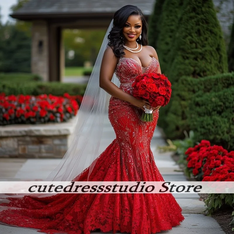 Elegant Red Mermaid Wedding Dresses African Lace Bridal Gowns For Women Sequin Beaded Vestidos De Novia Luxury Customized
Elegant Red Mermaid Wedding Dresses African Lace Bridal Gowns For Women Sequin Beaded Vestidos De Novia Luxury Customized