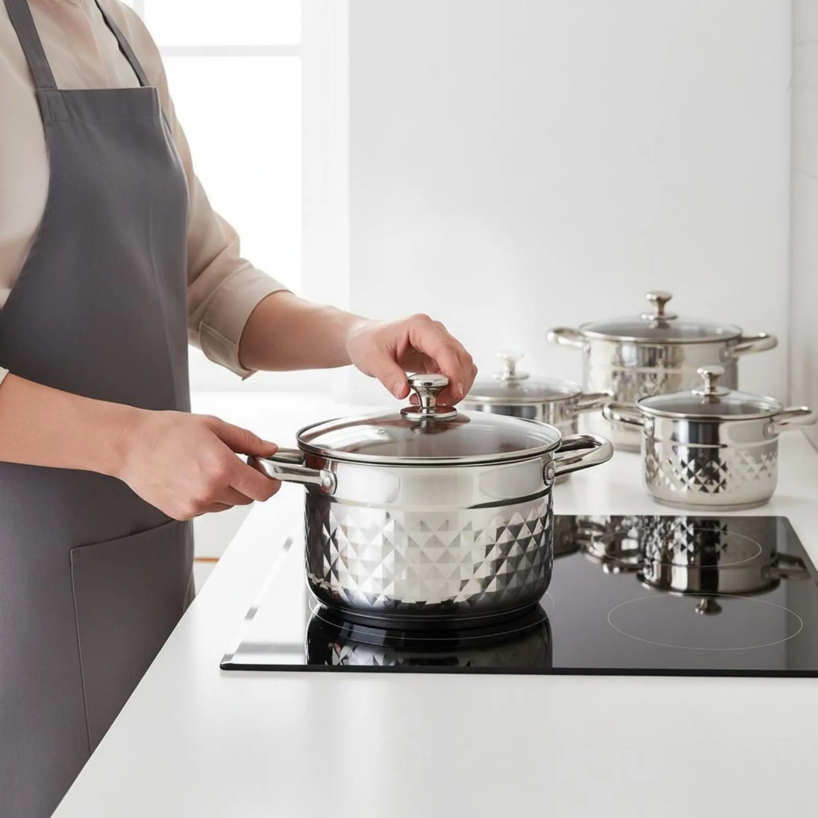 8 Pieces Stainless Steel Soup Pot Set Thickened Bottom Double Handle Soup Pot Set Kitchenware Induction Compatible for Catering
8 Pieces Stainless Steel Soup Pot Set Thickened Bottom Double Handle Soup Pot Set Kitchenware Induction Compatible for Catering