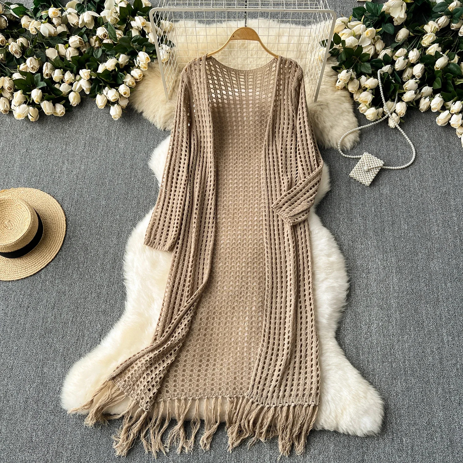 Elegant Long Sleeves Vintage Hollow Out Knitted Shawl Tassel Loose Cardigan Long Top Fashion Beach Vacation High Street Clothing
Elegant Long Sleeves Vintage Hollow Out Knitted Shawl Tassel Loose Cardigan Long Top Fashion Beach Vacation High Street Clothing