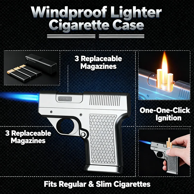 Novelty Smoking Kit - 3-in-1 Cigarette Case & Jet Blue Flame Windproof Gas Lighter, Unique Gift for Men & Gadget Collectors
Novelty Smoking Kit - 3-in-1 Cigarette Case & Jet Blue Flame Windproof Gas Lighter, Unique Gift for Men & Gadget Collectors