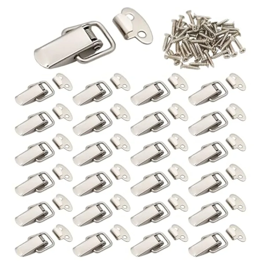 24pcs Small Stainless Steel Spring Toggle Lock with Clasp Buckle Latch for Cabinet Boxes Gift Suitcase Wooden Cases Silver
24pcs Small Stainless Steel Spring Toggle Lock with Clasp Buckle Latch for Cabinet Boxes Gift Suitcase Wooden Cases Silver