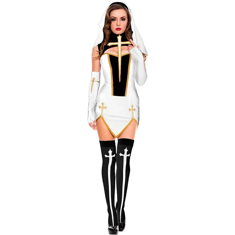 Brand New Nun Skirt Jumpsuit Gloves Stockings Women's Black Adult Halloween Role-playing Performance Costume Game Costume Set
Brand New Nun Skirt Jumpsuit Gloves Stockings Women's Black Adult Halloween Role-playing Performance Costume Game Costume Set