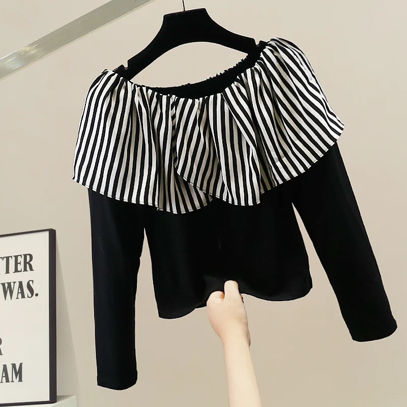 Fashionable Heavy Embellished Striped Long Sleeve One Shoulder Sexy Top Women's Elegant Bare Shoulder Trendy Lace Shirt
Fashionable Heavy Embellished Striped Long Sleeve One Shoulder Sexy Top Women's Elegant Bare Shoulder Trendy Lace Shirt