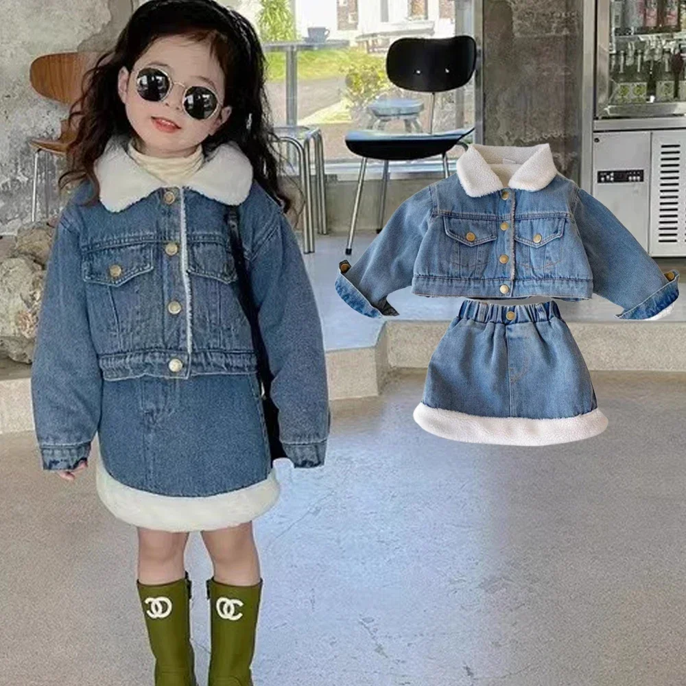 Baby Girls Lamb Fleece Clothes Set Kids Denim Coat+ Skirt Two Piece Clothing Suits 2023 Winter Children 's Costume Korean Style
Baby Girls Lamb Fleece Clothes Set Kids Denim Coat+ Skirt Two Piece Clothing Suits 2023 Winter Children 's Costume Korean Style