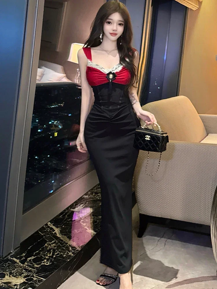 Women Elegant Festival Evening Dress 2025 Korean Bodycon Vestidos Summer Black Patchwork Red Chic Lace Square Collar Sling Dress
Women Elegant Festival Evening Dress 2025 Korean Bodycon Vestidos Summer Black Patchwork Red Chic Lace Square Collar Sling Dress