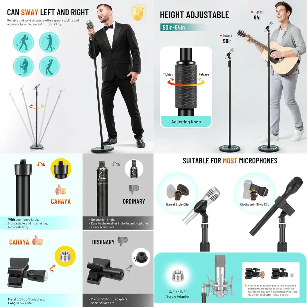 Adjustable Heavy-Duty Mic Stand with Detachable Base and Clips, 50-64 Height, Ideal for Stage Performances
Adjustable Heavy-Duty Mic Stand with Detachable Base and Clips, 50-64 Height, Ideal for Stage Performances