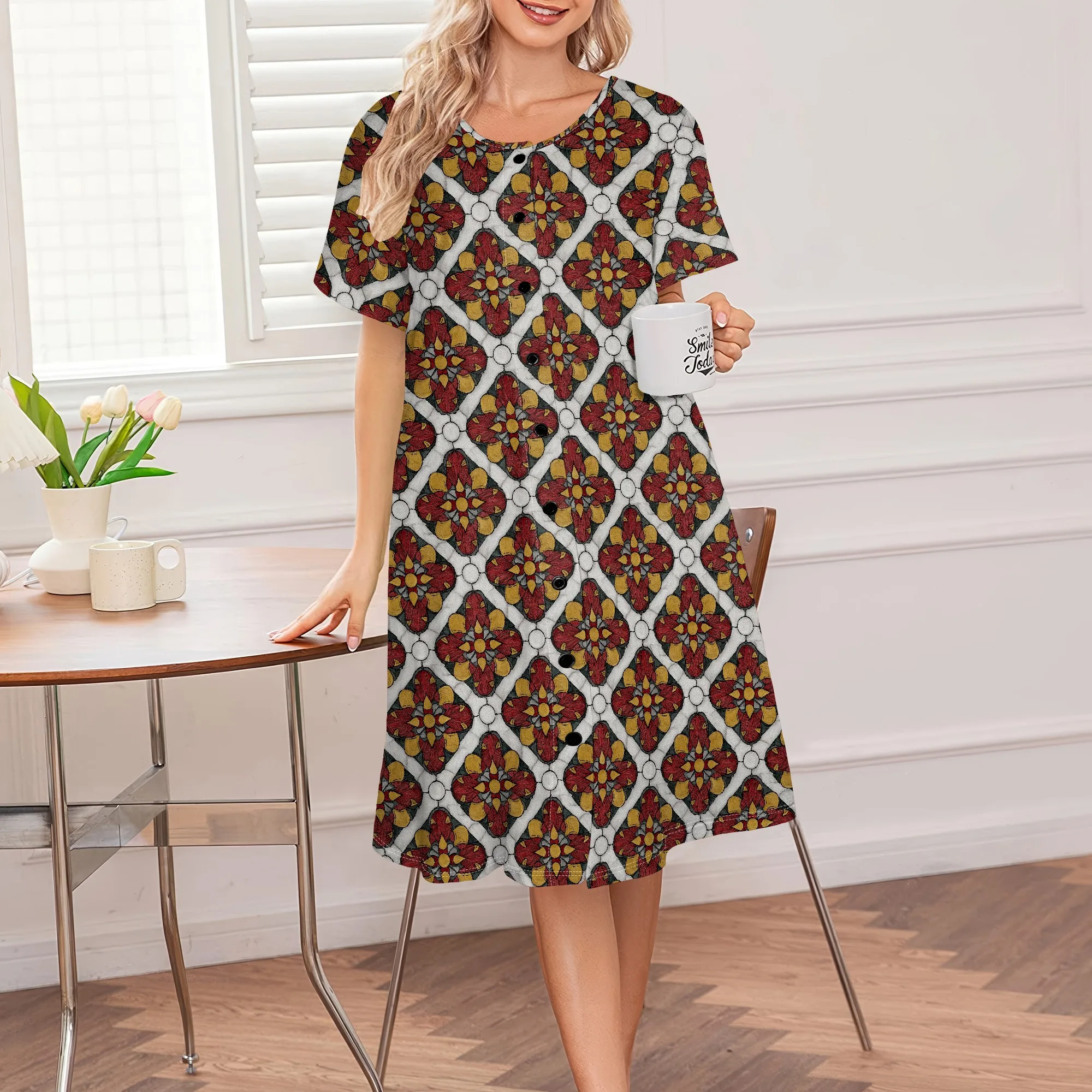 Afrocentric Geometric Floral Print Button Dress Plus Size Women's S-3XL Casual or Lounge Wear
Afrocentric Geometric Floral Print Button Dress Plus Size Women's S-3XL Casual or Lounge Wear