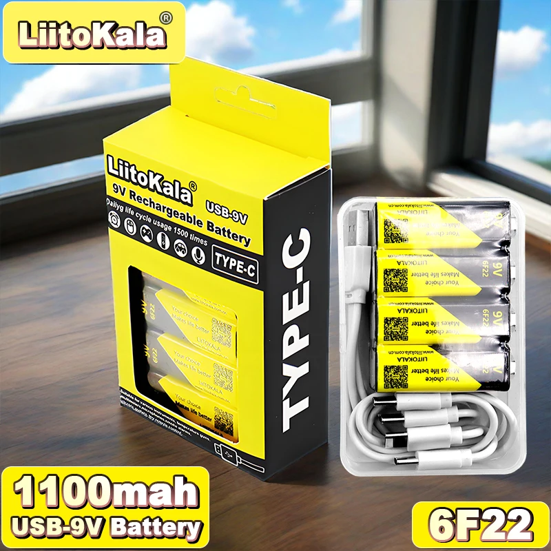 LittoKala USB-9V Batteries with Type-C Cable, 1500 Cycles, 1100mAh for Alarm/Monitoring
LittoKala USB-9V Batteries with Type-C Cable, 1500 Cycles, 1100mAh for Alarm/Monitoring
