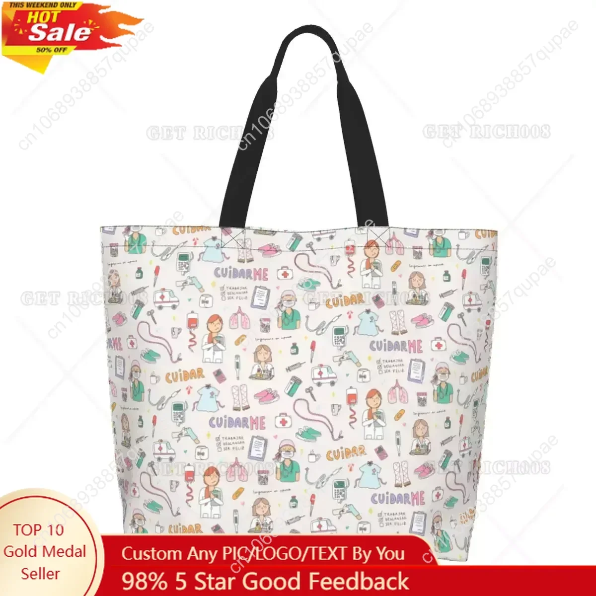 Cartoon Stethoscope Nurse Grocery Bag Large Capacity Unique Design Gift for Nurse Doctor Stuff for Women Trendy Handbags
Cartoon Stethoscope Nurse Grocery Bag Large Capacity Unique Design Gift for Nurse Doctor Stuff for Women Trendy Handbags