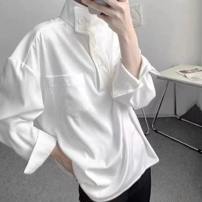 Foufurieux Autumn Half High Collar White Shirt for Men High-end Handsome Long Sleeve Simple Loose Casual Shirts Men Clothing
Foufurieux Autumn Half High Collar White Shirt for Men High-end Handsome Long Sleeve Simple Loose Casual Shirts Men Clothing