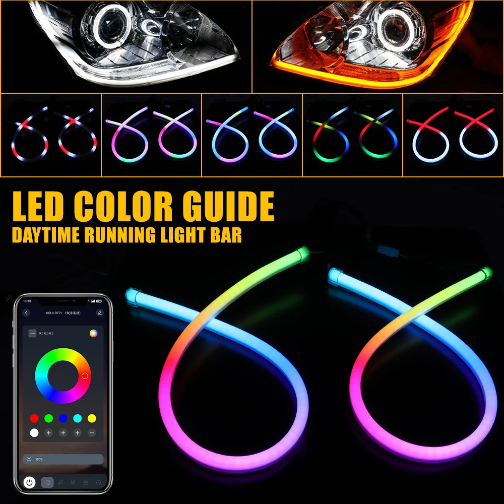 2 шт. RGB DRL светодиодные фары с последовательным указателем поворота, гибкие неоновые переключаемые дневные ходовые огни, управление через приложение 12 В
2 шт. RGB DRL светодиодные фары с последовательным указателем поворота, гибкие неоновые переключаемые дневные ходовые огни, управление через приложение 12 В