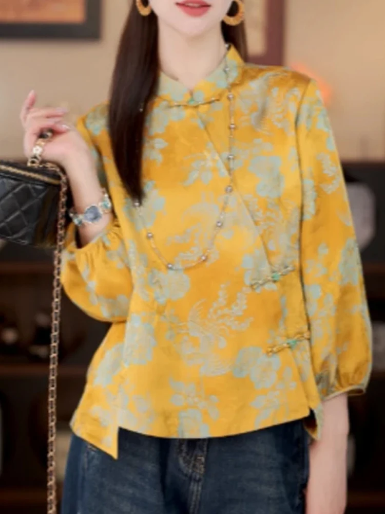 New Chinese Style Floral Print Stand Collar Long Sleeve Women's Shirt Button up Casual Fashionable Top for Autumn Season
New Chinese Style Floral Print Stand Collar Long Sleeve Women's Shirt Button up Casual Fashionable Top for Autumn Season