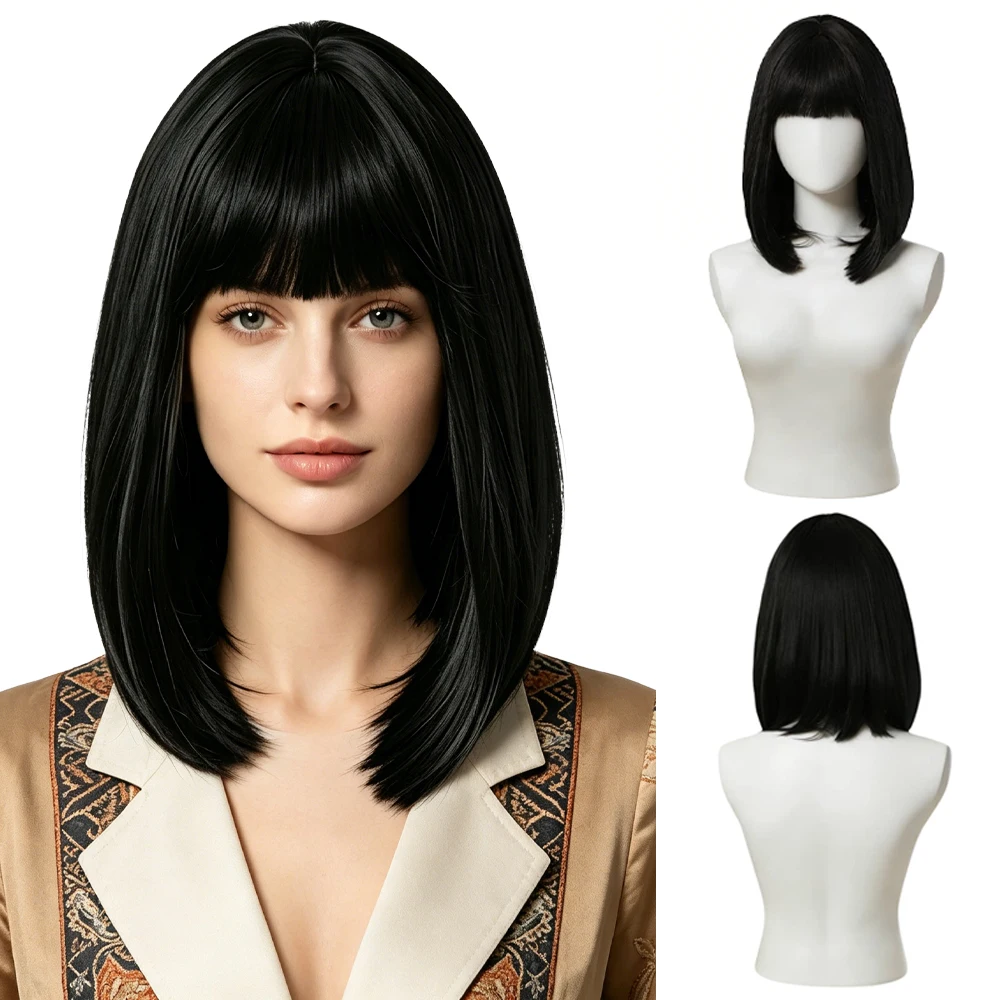 35cm Natural Black Bob Wig with Air Bangs Universal Inward Curl Short Hair Heat Resistant Synthetic Wig For Women Daily Party
35cm Natural Black Bob Wig with Air Bangs Universal Inward Curl Short Hair Heat Resistant Synthetic Wig For Women Daily Party