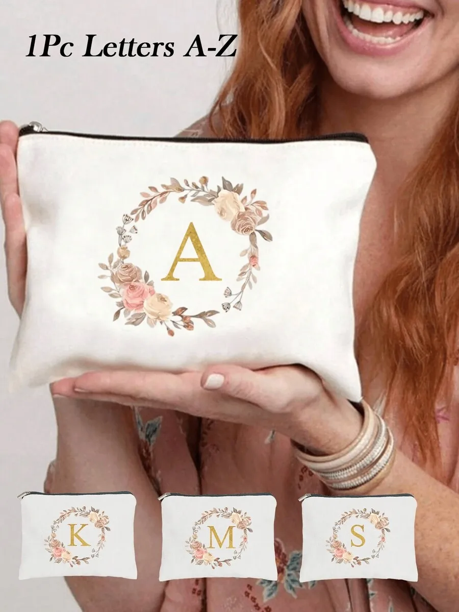 1pc Personalized Floral And Gold Letter Print Canvas Makeup Bag - With A Stylish Style, Zip Closure, Folding, Lightweight, Fade-
1pc Personalized Floral And Gold Letter Print Canvas Makeup Bag - With A Stylish Style, Zip Closure, Folding, Lightweight, Fade-