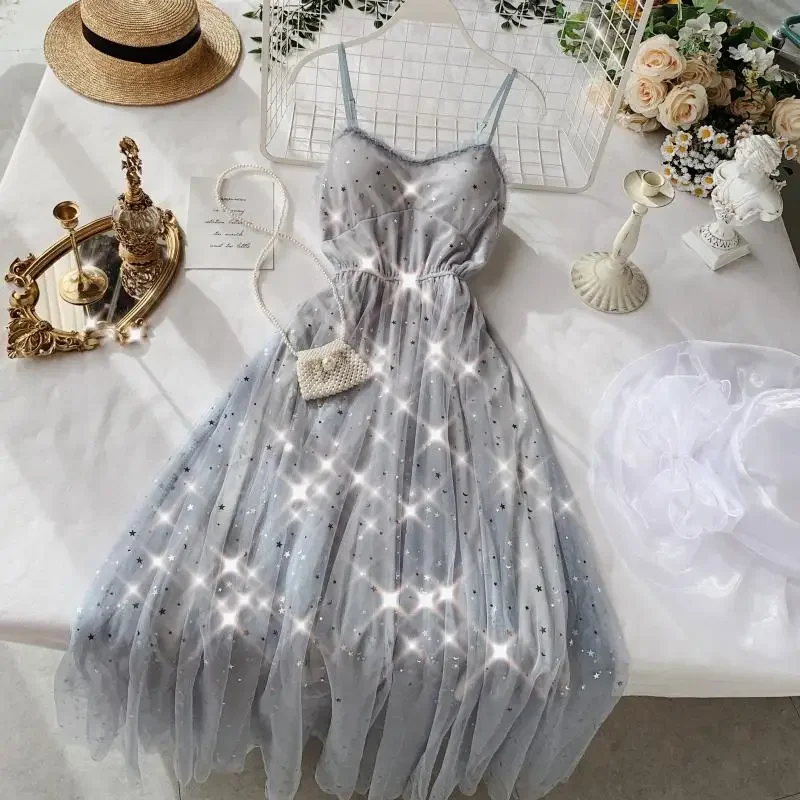 Start Summer Women Star Sequins Princess Dress With Chest Pad Female Elegant Mes Fairy Dress New Summer Chic Gentle Wind Dress
Start Summer Women Star Sequins Princess Dress With Chest Pad Female Elegant Mes Fairy Dress New Summer Chic Gentle Wind Dress