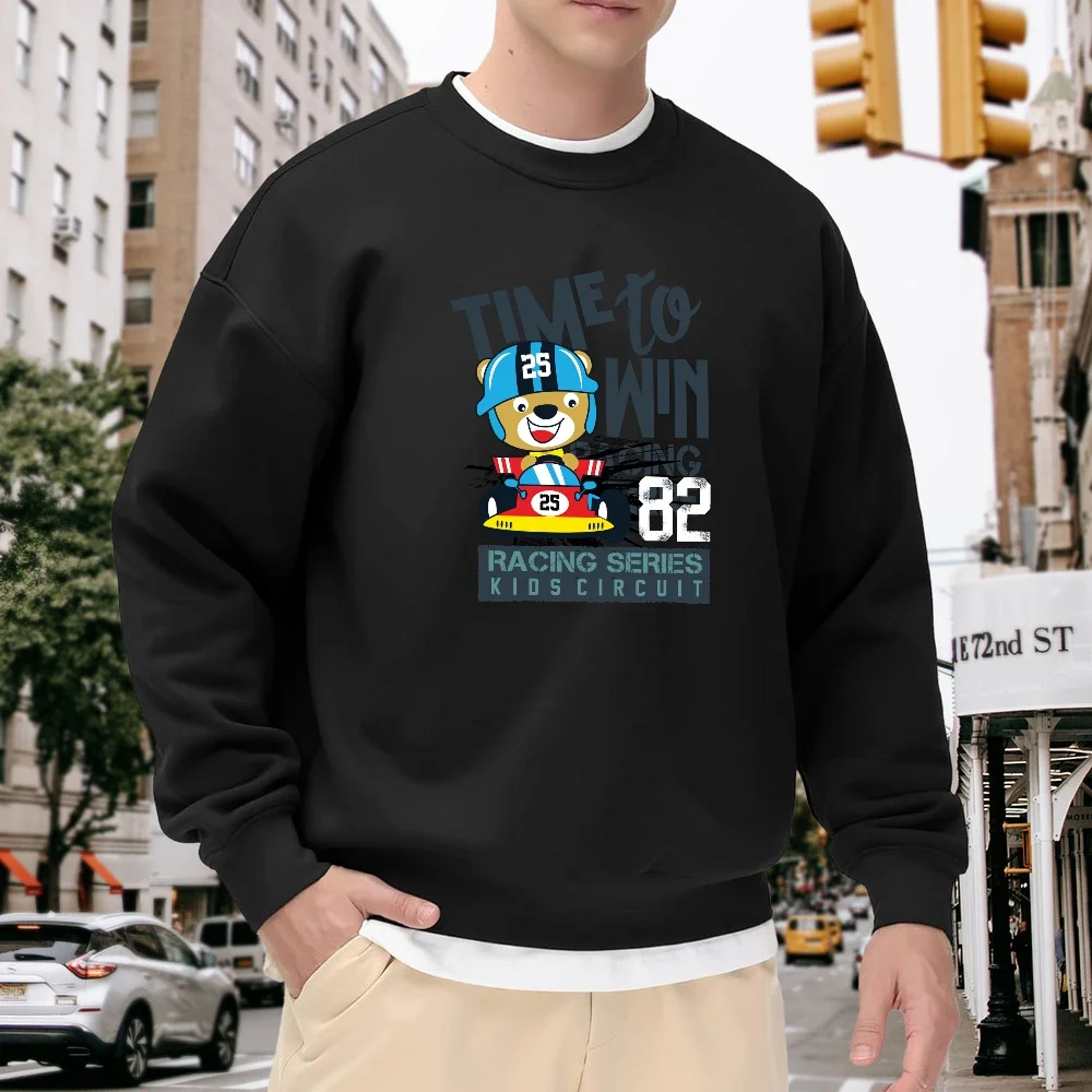 Men's Black Crew Neck Pullover Sweatshirt with Cartoon Bear Racing Print, Loose Fit Top, Street Fashion Casual Everyday Versatile Comfortable Style
Men's Black Crew Neck Pullover Sweatshirt with Cartoon Bear Racing Print, Loose Fit Top, Street Fashion Casual Everyday Versatile Comfortable Style