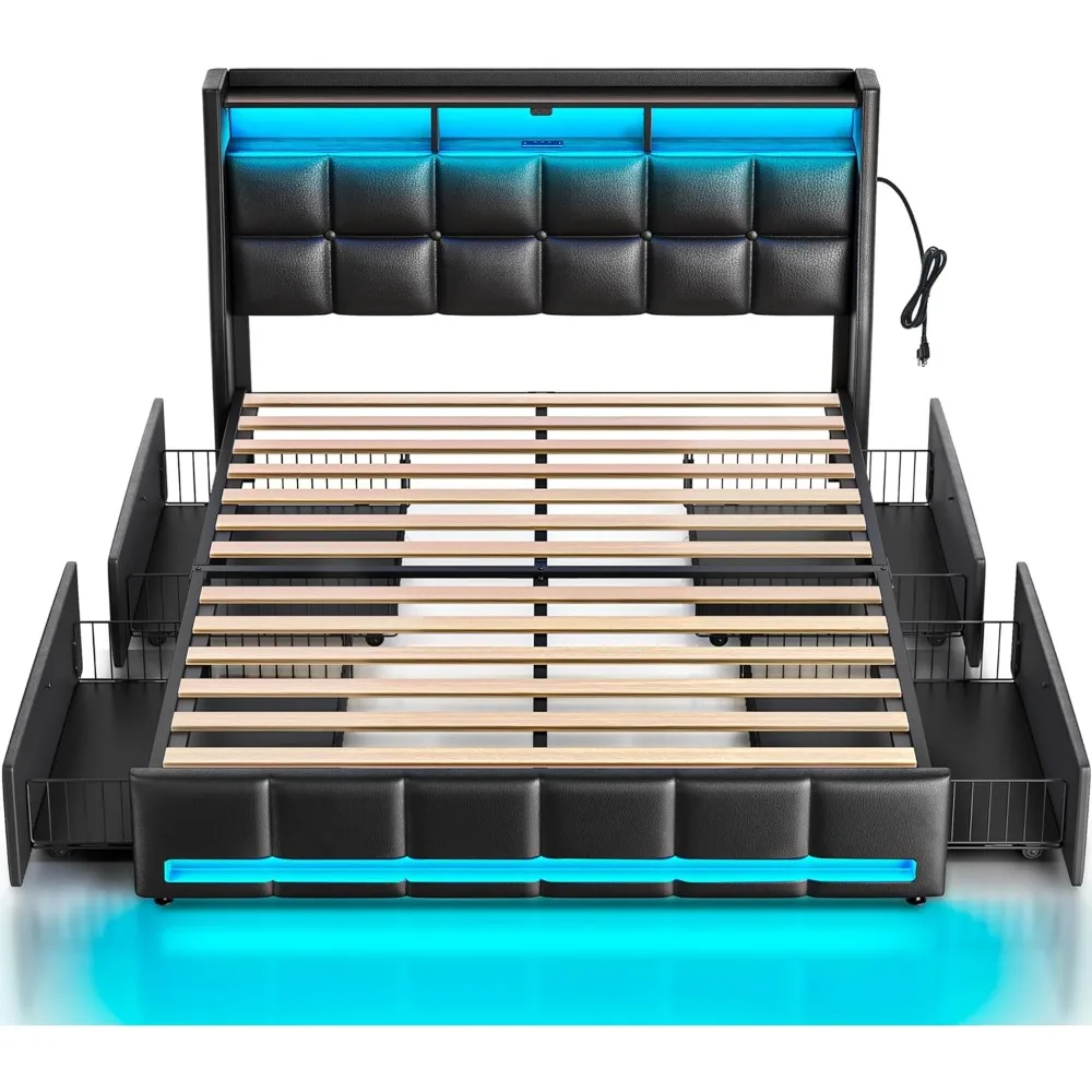 Rolanstar Queen Size Bed Frame with LED Lights and Charging Station, PU Leather Bed Storage Headboard & Drawers, Heavy Duty Wood
Rolanstar Queen Size Bed Frame with LED Lights and Charging Station, PU Leather Bed Storage Headboard & Drawers, Heavy Duty Wood