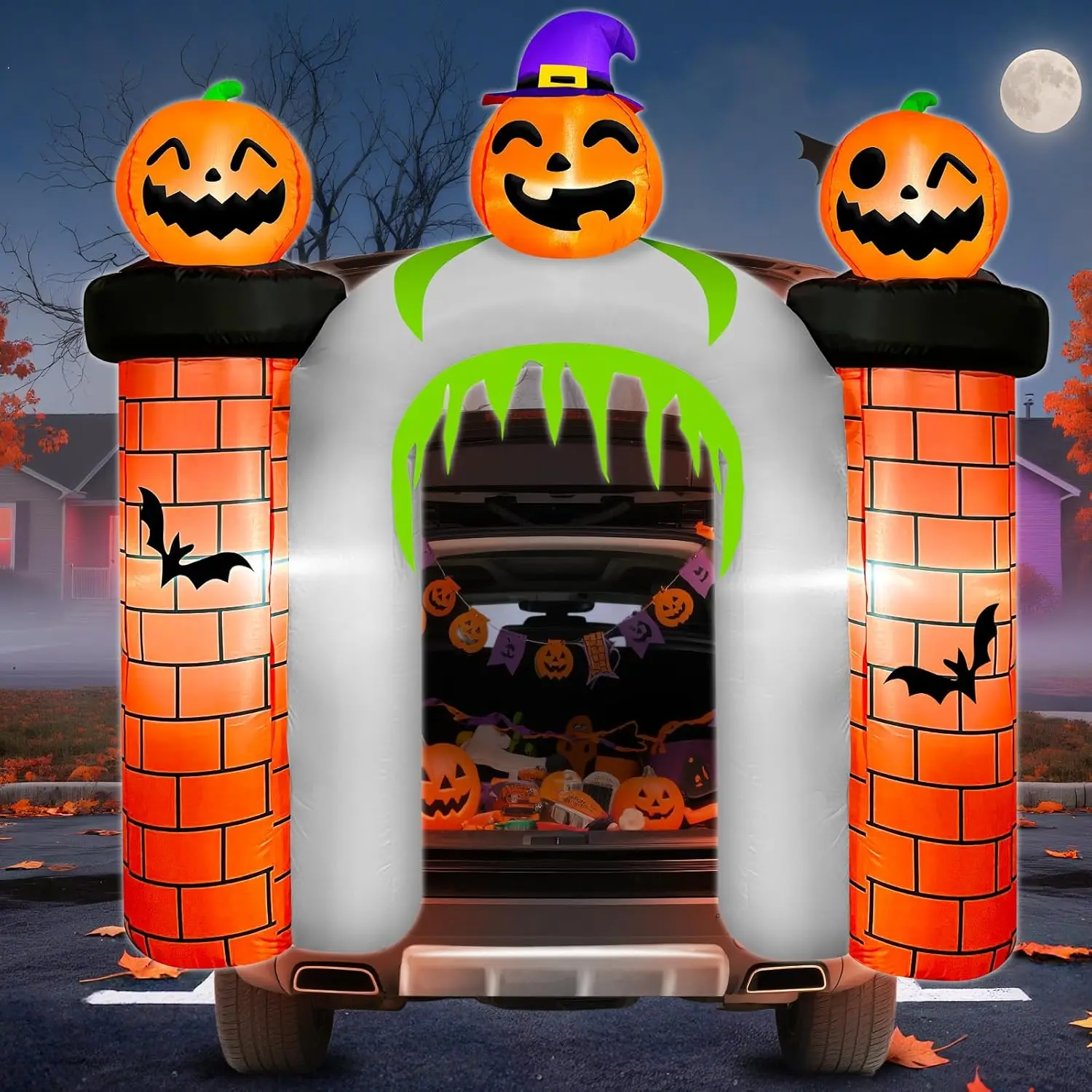 6.8FT Inflatable Halloween Trunk or Treat Car Décor - Witch Pumpkin Haunted Castle Blow Up Yard Decoration with Built-in LEDs, Outdoor Inflatable for SUV Lawn Party
6.8FT Inflatable Halloween Trunk or Treat Car Décor - Witch Pumpkin Haunted Castle Blow Up Yard Decoration with Built-in LEDs, Outdoor Inflatable for SUV Lawn Party