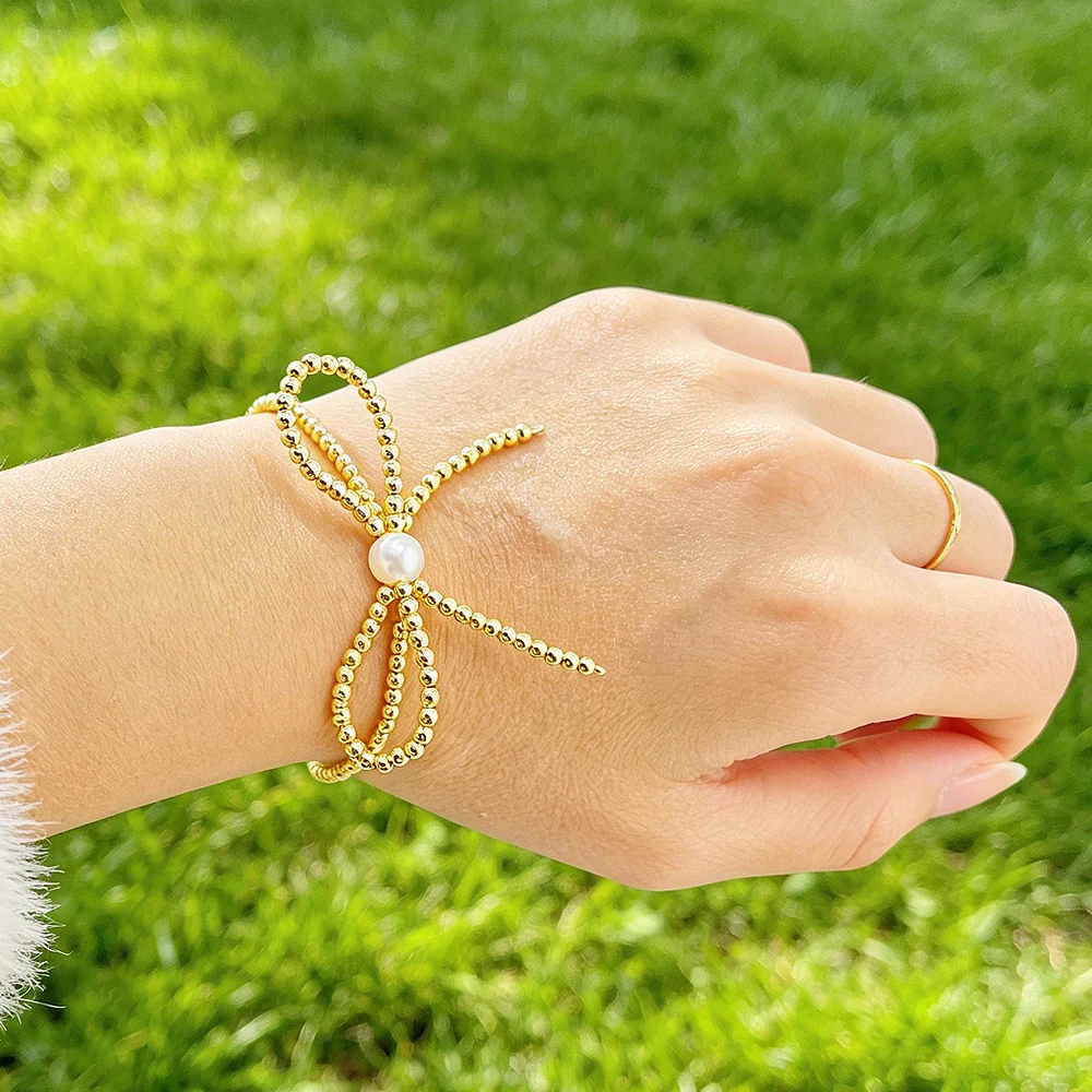 VKVVA Gold Filled Pearl Everyday Minimalist Stackable Bow Design 1pcs Beaded Bracelet for Women Fashion Jewelry Gift for Her
VKVVA Gold Filled Pearl Everyday Minimalist Stackable Bow Design 1pcs Beaded Bracelet for Women Fashion Jewelry Gift for Her