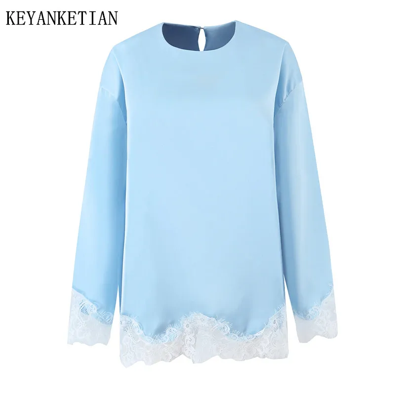 KEYANKETIAN 2026 New Woman Romantic Satin Lace Trim Blouse Top Round Neck Loose Fit Long Sleeve Pullover Daily Wear Shirt
KEYANKETIAN 2026 New Woman Romantic Satin Lace Trim Blouse Top Round Neck Loose Fit Long Sleeve Pullover Daily Wear Shirt