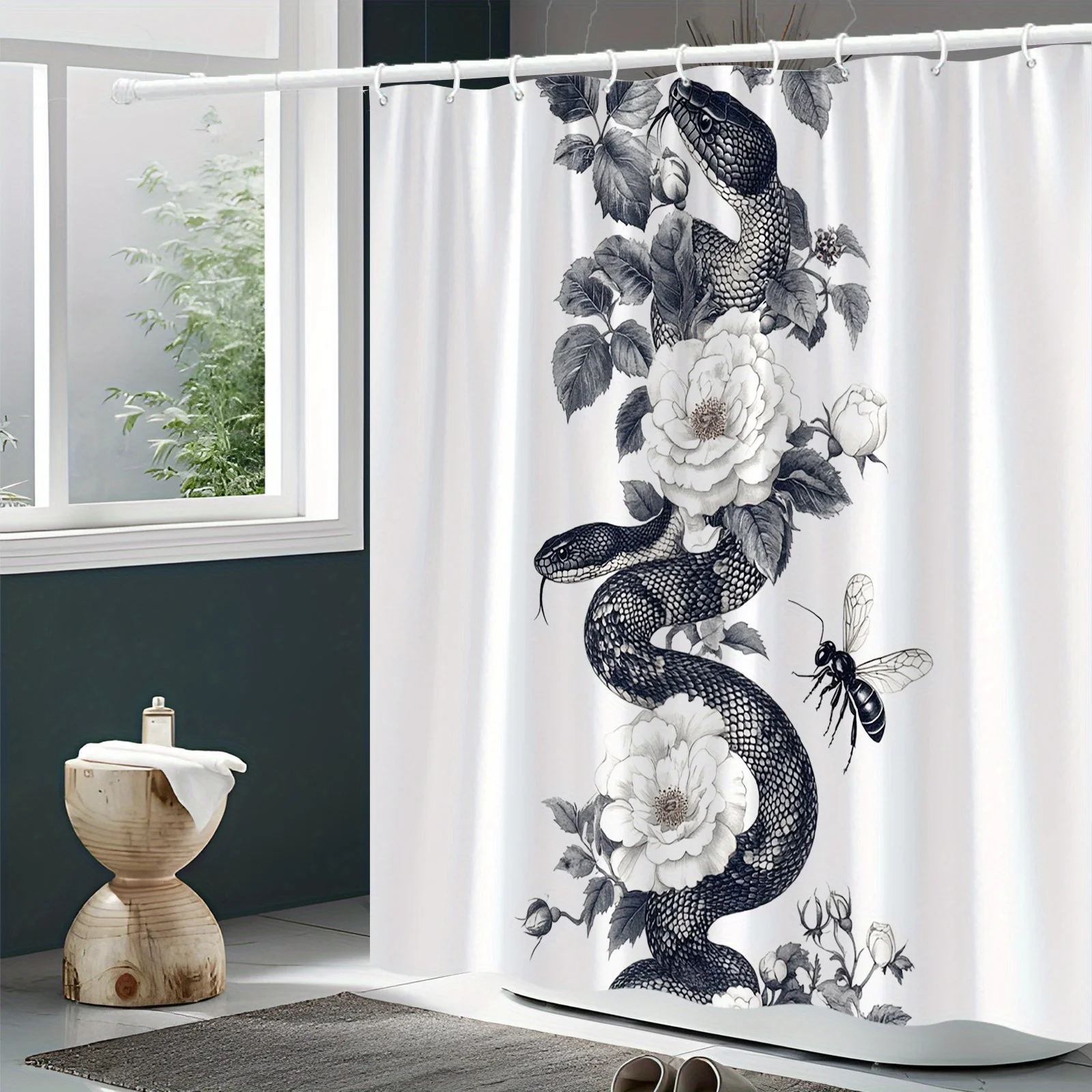 Black and White Snake Floral Shower Curtain 70.8x70.8 Inch Polyester Washable with 12 Hooks Bathroom Decor
Black and White Snake Floral Shower Curtain 70.8x70.8 Inch Polyester Washable with 12 Hooks Bathroom Decor
