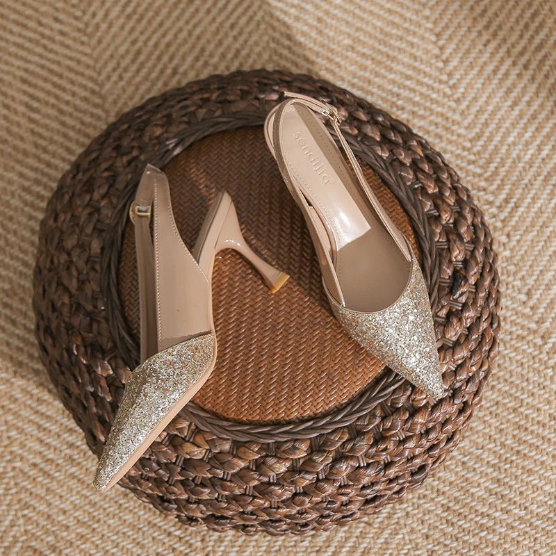 Sequin pointed-toe back-strap sandals for women, 2023 summer new style, high-heeled shoes with mid-heel, fashionable women's sho
Sequin pointed-toe back-strap sandals for women, 2023 summer new style, high-heeled shoes with mid-heel, fashionable women's sho