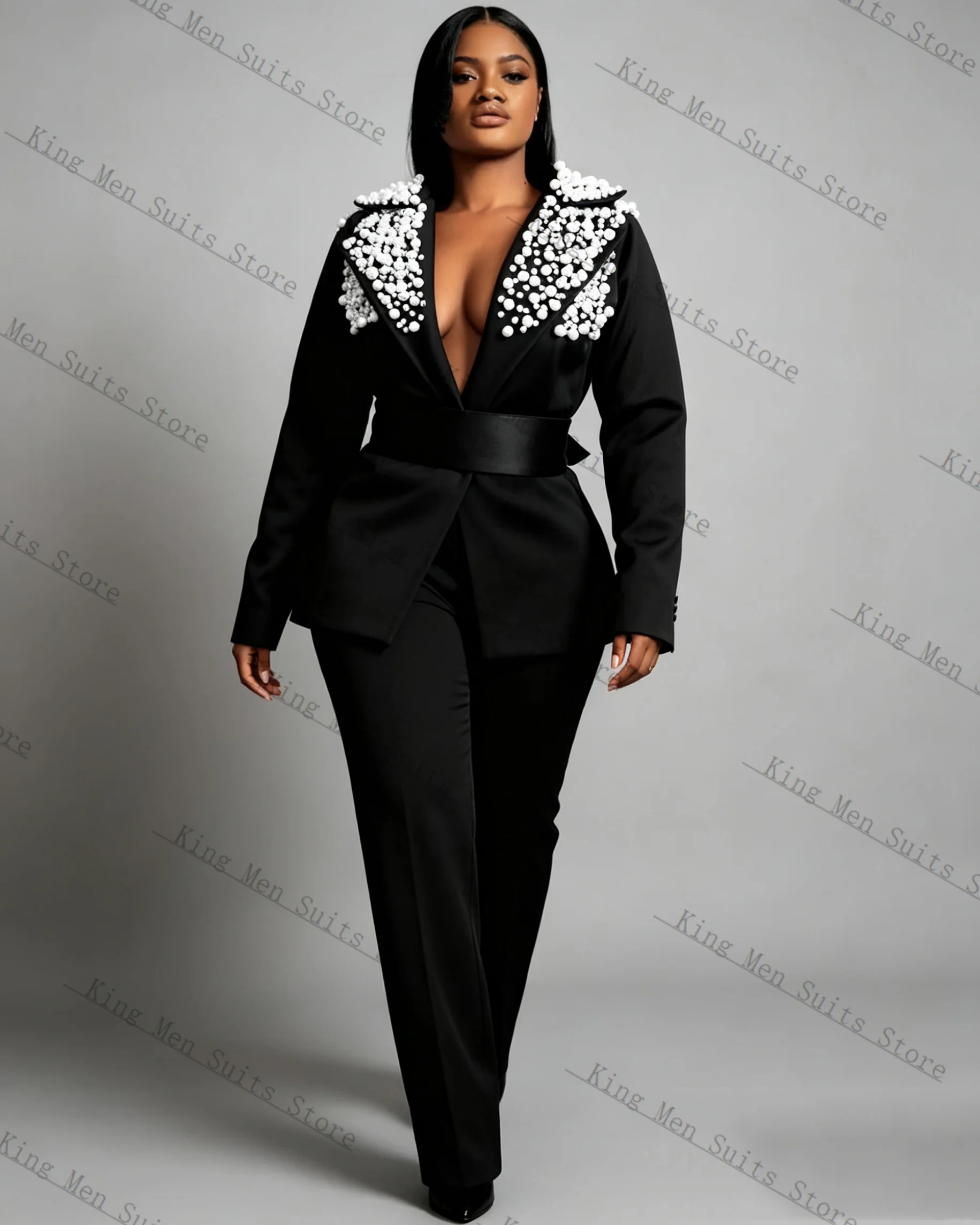 Pearls Black Formal Women Suits Set 2 Piece Blazer+Pants Belted Customized Office Lady Jacket Single Breasted Wedding Prom Coat
Pearls Black Formal Women Suits Set 2 Piece Blazer+Pants Belted Customized Office Lady Jacket Single Breasted Wedding Prom Coat