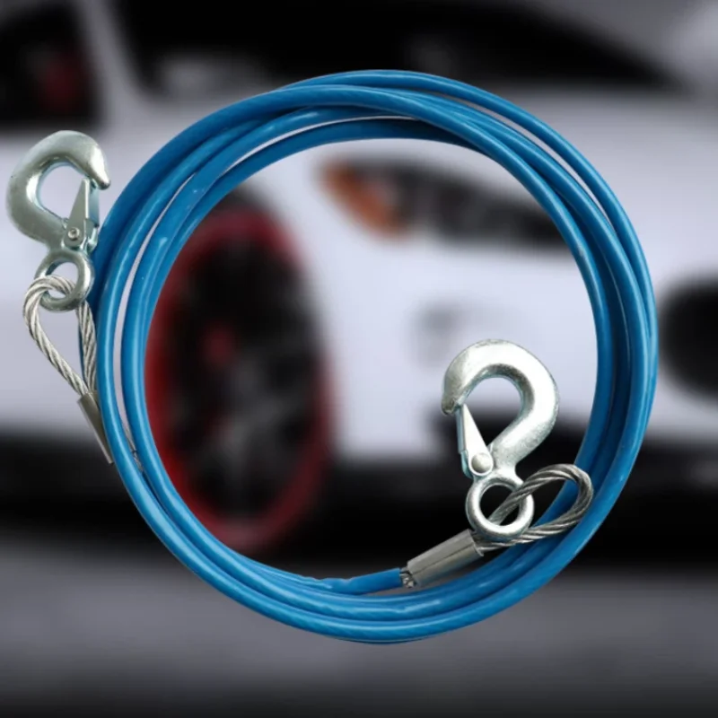 5M Car Emergency Tow Rope 3-7 Tons Strong Steel Wire Traction Roping Trailer Pulls Rope With Hooks Auto Rescue Off-road Vehicle