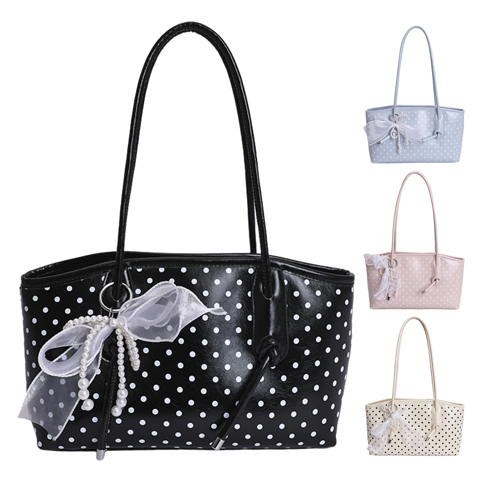PU Leather Polka Dot Tote Bag Versatile Commute Bag Large Capacity with Pendant for Women Ladies Work Shopping Travel Daily Use
PU Leather Polka Dot Tote Bag Versatile Commute Bag Large Capacity with Pendant for Women Ladies Work Shopping Travel Daily Use