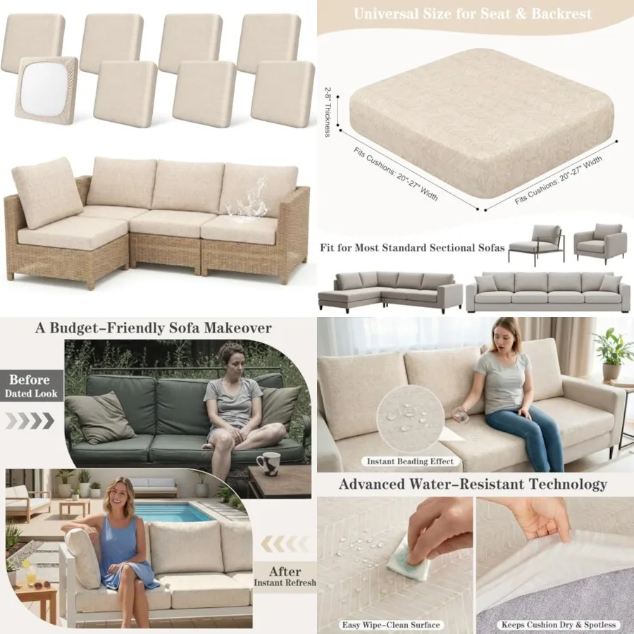 8 Pack Outdoor Cushion Covers Water Resistant High Stretch Fit Patio Cushion Covers 180g Couch Seat Slipcovers Machine Washable
8 Pack Outdoor Cushion Covers Water Resistant High Stretch Fit Patio Cushion Covers 180g Couch Seat Slipcovers Machine Washable