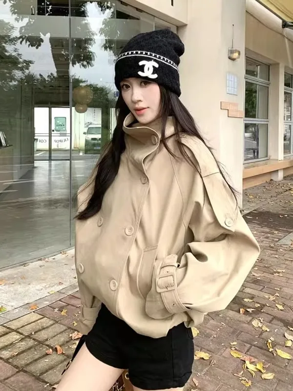 British Style Stand Collar Loose Women's Jacket Khaki Color Versatile Autumn New Arrival Korean Style Short Outerwear
British Style Stand Collar Loose Women's Jacket Khaki Color Versatile Autumn New Arrival Korean Style Short Outerwear