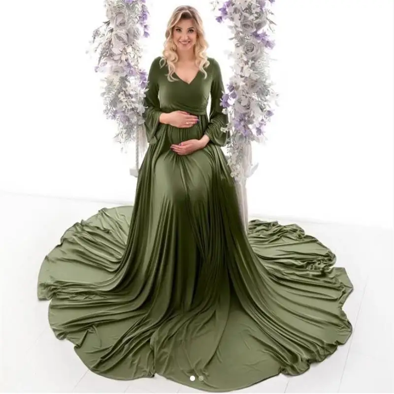 Solid Green Elastic Maternity Dresses Women Long Sleeves Baby Shower Gown Elegant Party Prom Dresses
Solid Green Elastic Maternity Dresses Women Long Sleeves Baby Shower Gown Elegant Party Prom Dresses