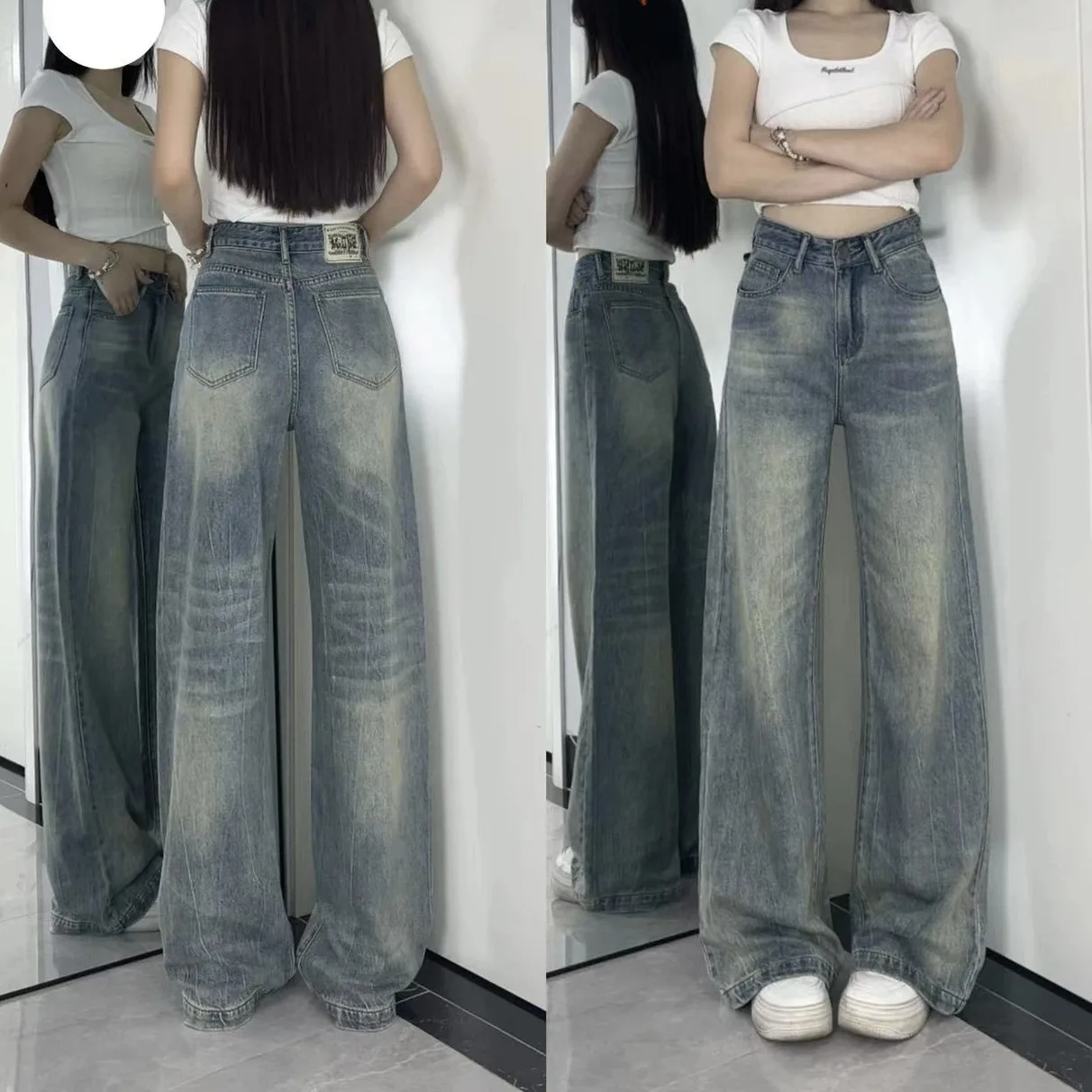 Korean retro wide leg jeans for women in spring and autumn, high waisted, loose and versatile, floor length pants
Korean retro wide leg jeans for women in spring and autumn, high waisted, loose and versatile, floor length pants