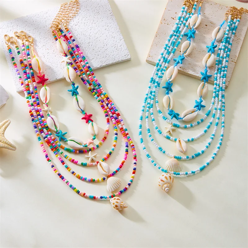 Bohemian Blue Beaded Choker Necklace Set for Women Summer Beach Cowrie Shell Starfish Pendant Multilayer Chains Holiday Jewelry
Bohemian Blue Beaded Choker Necklace Set for Women Summer Beach Cowrie Shell Starfish Pendant Multilayer Chains Holiday Jewelry