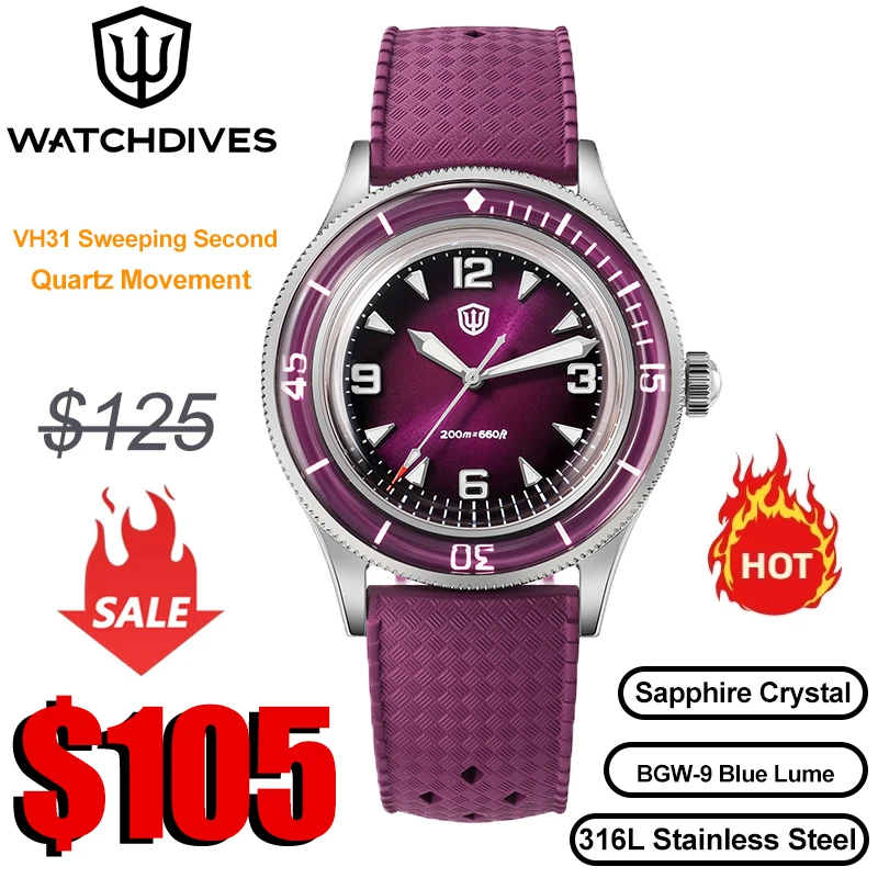 Watchdives 50-Fathoms Watch VH31 Sweep Seconds Quartz Movement Luminous 200m Waterproof Sapphire Stainless Steel Watches WD50Q
Watchdives 50-Fathoms Watch VH31 Sweep Seconds Quartz Movement Luminous 200m Waterproof Sapphire Stainless Steel Watches WD50Q