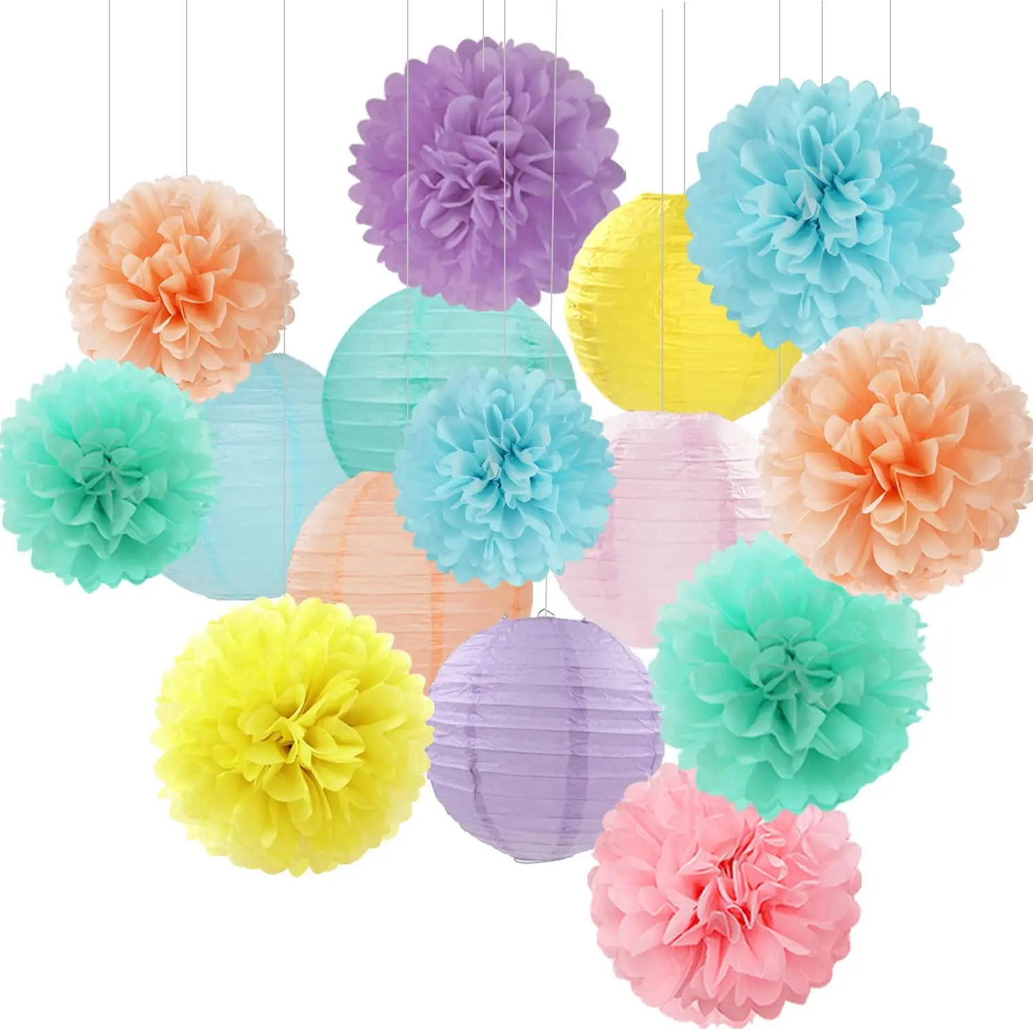Pastel Rainbow Party Decorations - 15PCS Tissue Paper Pom Poms & Lanterns, Macaron Carnival Theme Hanging Supplies
Pastel Rainbow Party Decorations - 15PCS Tissue Paper Pom Poms & Lanterns, Macaron Carnival Theme Hanging Supplies