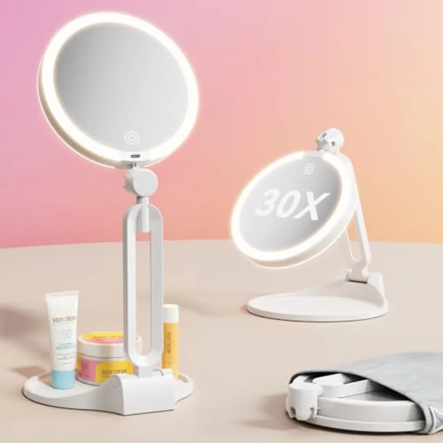Travel Makeup Mirror with Lights 2026 New, 1X/30X Magnification Double Sided Lighted Mirror, 3 Color Lighting and Stepless Dimm
Travel Makeup Mirror with Lights 2026 New, 1X/30X Magnification Double Sided Lighted Mirror, 3 Color Lighting and Stepless Dimm
