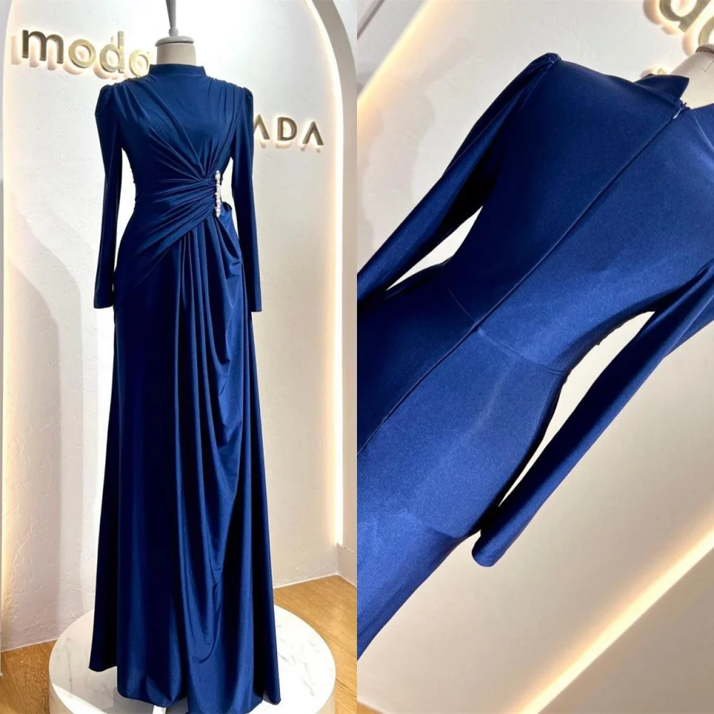 Customized Temperament Blue Jersey Evening Dress Exquisite Crew Neck Long Sleeves Zipper Back Crystal Bespoke Occasion Gowns
Customized Temperament Blue Jersey Evening Dress Exquisite Crew Neck Long Sleeves Zipper Back Crystal Bespoke Occasion Gowns
