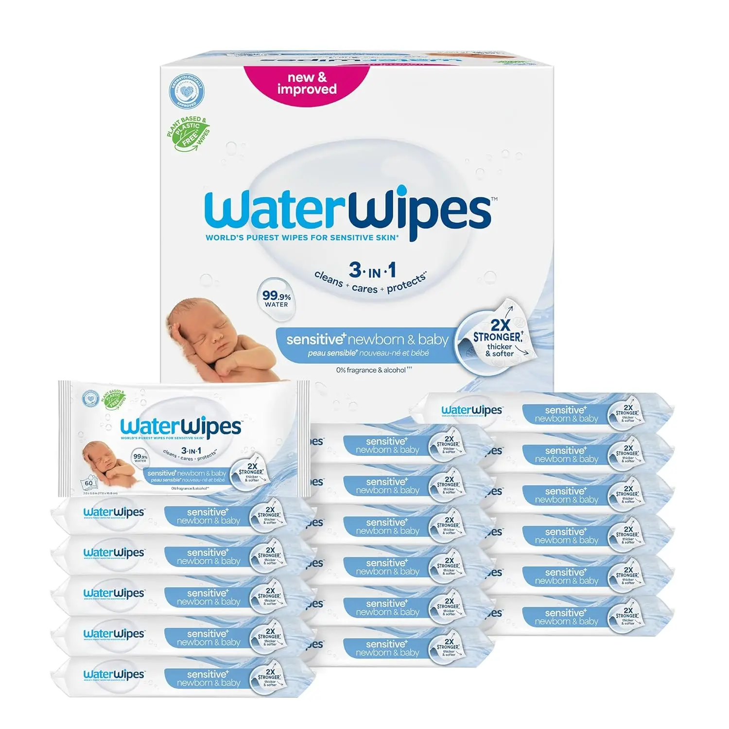 Sensitive+ Newborn & Baby Wipes, 3-In-1 Cleans, Cares, Protects, 99.9% Water, Unscented & Hypoallergenic, 1080 Count (18 Packs)
Sensitive+ Newborn & Baby Wipes, 3-In-1 Cleans, Cares, Protects, 99.9% Water, Unscented & Hypoallergenic, 1080 Count (18 Packs)