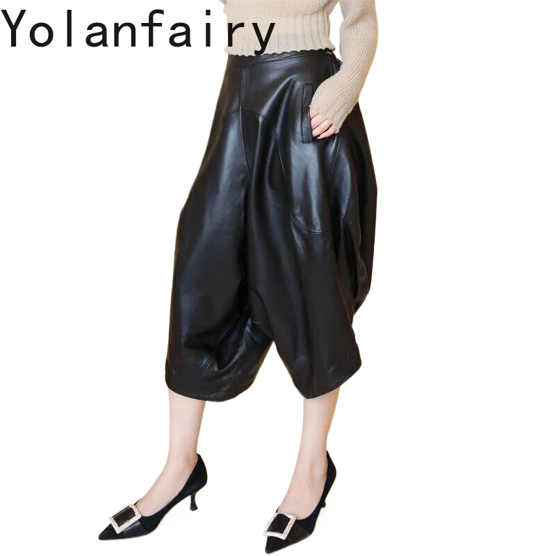YOLANFAIRY High Quality Harem Pants Women Autumn Casual Real Sheepskin Leather Pants Elastic Waist Loose Trousers Calf-length
YOLANFAIRY High Quality Harem Pants Women Autumn Casual Real Sheepskin Leather Pants Elastic Waist Loose Trousers Calf-length