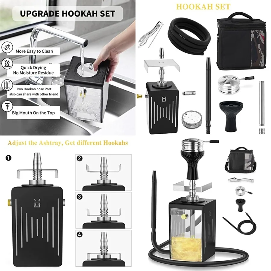 Aluminum Acrylic LED Hookah set Expandable 1 to 2 Hose Portable Travel Hookah with Silicone Bowl, 16 lights Options, Complete S
Aluminum Acrylic LED Hookah set Expandable 1 to 2 Hose Portable Travel Hookah with Silicone Bowl, 16 lights Options, Complete S