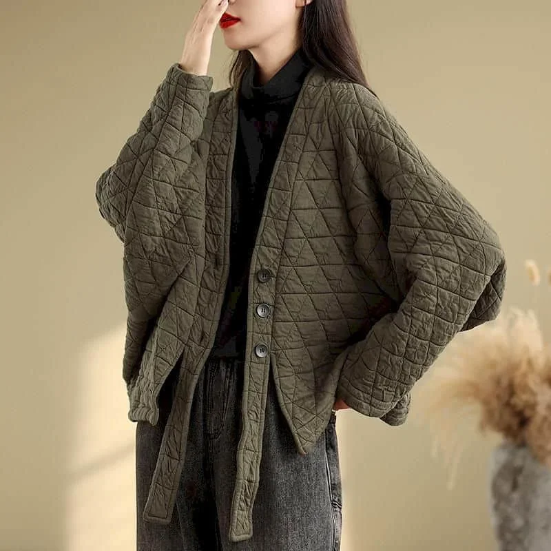 Pop Quilted Coats Women Elegant Lightweight Cotton-padded V-neck Jackets Long Sleeved Casual Loose Single Breasted Women Clothin
Pop Quilted Coats Women Elegant Lightweight Cotton-padded V-neck Jackets Long Sleeved Casual Loose Single Breasted Women Clothin